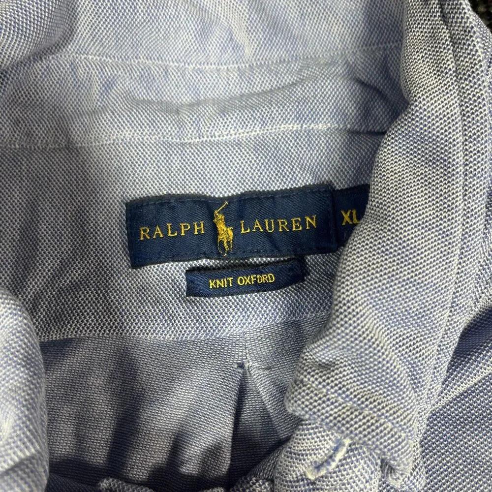 Ralph Lauren Mens Golf Shirt XL Solid Blue‎ Knit Oxford Short Sleeve Classic